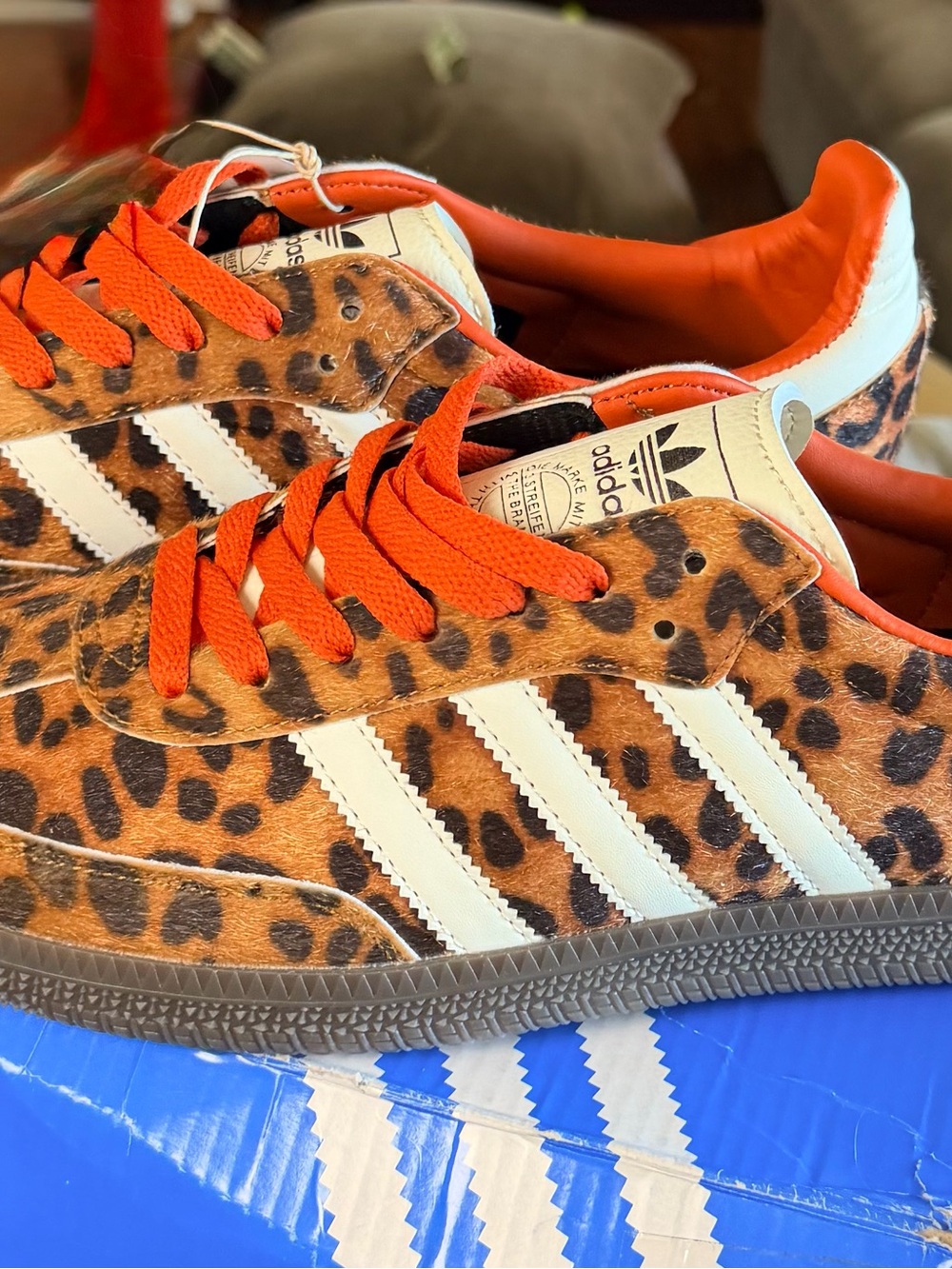 adidas Leopard Print Sneakers with Orange Laces - Picture 2 of 10
